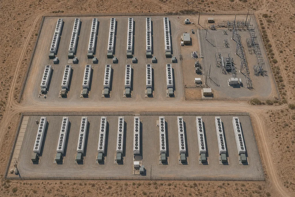 Aerial view of the power substation at a Bitcoin mining site